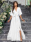 Elegant white V-neck split middle sleeve tie up cross-border spring/summer women's dress