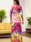 Fashionable printed dress with half sleeves and straps, long skirt with large hem