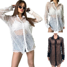 Perspective overlay mesh shirt in 2 colors in stock