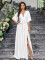 Elegant white V-neck split middle sleeve tie up cross-border spring/summer women's dress