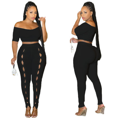 Fashion casual threaded off shoulder two-piece set