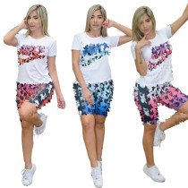 Outdoor sports fashion printed elastic shorts short sleeved set in 3 colors in stock