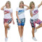 Outdoor sports fashion printed elastic shorts short sleeved set in 3 colors in stock