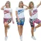 Outdoor sports fashion printed elastic shorts short sleeved set in 3 colors in stock