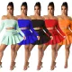 Solid color off shoulder long sleeved pleated short skirt set
