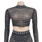 Solid color hot diamond mesh two-piece dress