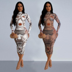 Fashionable women's clothing, sexy printed mid length skirt, one piece skirt