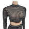 Solid color hot diamond mesh two-piece dress