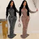 Solid color mesh hot diamond dress length