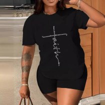 Hot printed short sleeved shorts casual set