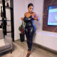 Fashionable suspender leather sexy tight jumpsuit