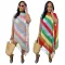 New women's knitted colorful striped fringe beach skirt