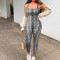 Jumpsuit with threaded square neck, backless and buttocks lifting, slim fit sports jumpsuit