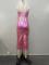 Hot stamping gradient PU high slit chest wrap dress in stock