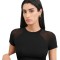 Solid Color Mesh Spliced Slim Fit Pullover T-shirt Women's Wear