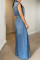 Leisure washed sleeveless denim jumpsuit wide leg pants