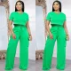 Short sleeved T-shirt, loose tie wide leg pants, workwear pants set