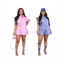 Beautiful women's striped short sleeved shirts and shorts