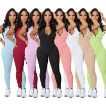 New elastic small pit zipper women's jumpsuit candy multi-color style