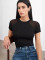 Solid Color Mesh Spliced Slim Fit Pullover T-shirt Women's Wear
