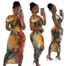 Fashionable and casual digital painted LONG DRESS