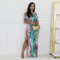 Hot selling one shoulder sexy high slit printed dress
