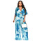 Fashionable women's V-neck pleated popular printed casual jumpsuit