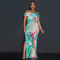 Hot selling one shoulder sexy high slit printed dress