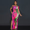 Hot selling one shoulder sexy high slit printed dress