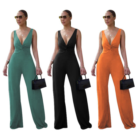 Sexy deep V-back sleeveless jumpsuit