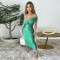 Fashionable women's sexy solid color V-neck pleated dress