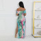 Hot selling one shoulder sexy high slit printed dress