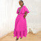 Fashionable women's pocket ruffle sleeve V-neck contrasting patchwork dress