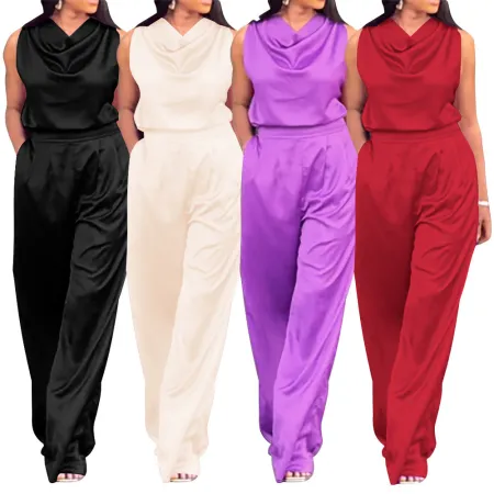 Trouser swing collar sleeveless waist collection casual set
