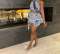 Fashionable wooden ear edge elastic washing zipper casual denim skirt set