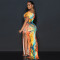 Hot selling one shoulder sexy high slit printed dress