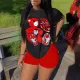 Letter teddy bear printed short sleeved shorts casual set