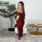 Fashionable women's sexy solid color V-neck pleated dress