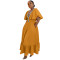 Fashionable women's pocket ruffle sleeve V-neck contrasting patchwork dress