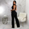 Fashionable women's pants ostrich hair diamond strap slim fit jumpsuit