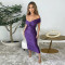 Fashionable women's sexy solid color V-neck pleated dress
