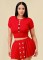Fashion casual sexy hollow button knit short sleeved two-piece set