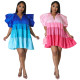Popular V-neck contrasting satin dress with patchwork A-line large hem short skirt