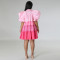 Popular V-neck contrasting satin dress with patchwork A-line large hem short skirt