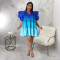 Popular V-neck contrasting satin dress with patchwork A-line large hem short skirt