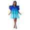 Popular V-neck contrasting satin dress with patchwork A-line large hem short skirt