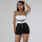Sleeveless shoulder shorts sexy two-piece set