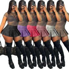 Beautiful women's leather sexy solid color zippered pleated ultra short skirt  6COLORS