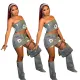 Hot selling strapless elastic short skirt set