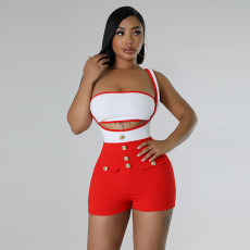 Sleeveless shoulder shorts sexy two-piece set